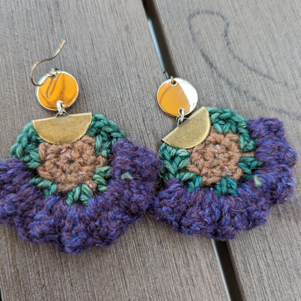 Handcrafted Purple and Green Crochet Earrings